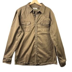 Blue Ranchwear Mens XL Western Pearl‎ Snap Shirt Olive Green Cotton Stretch
